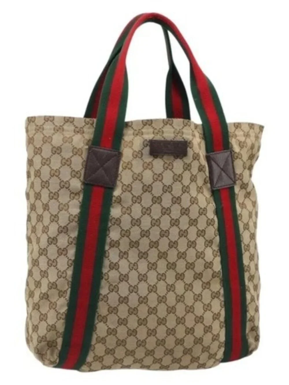 GUCCI GG Canvas Web Sherry Line Tote Bag Beige 189669 Auth mr2577A